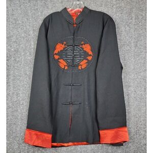 Silver Dragon Tang Jacket Men XXL Black Red Embroidered Traditional Frog Closure